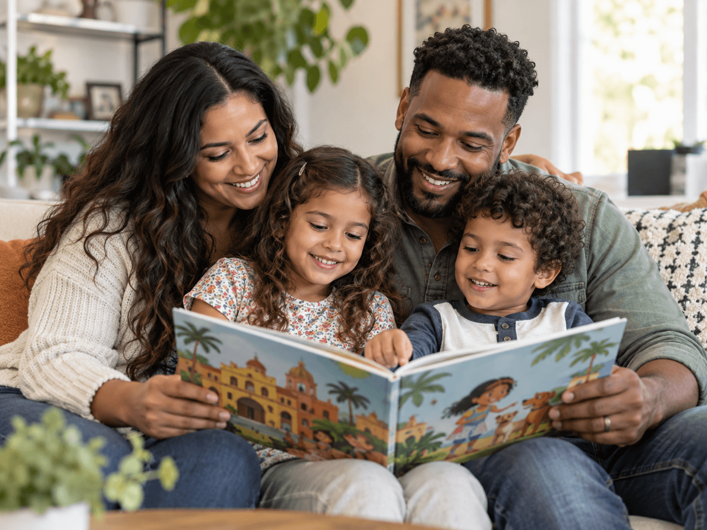 A family enjoying a Spanish learning moment together